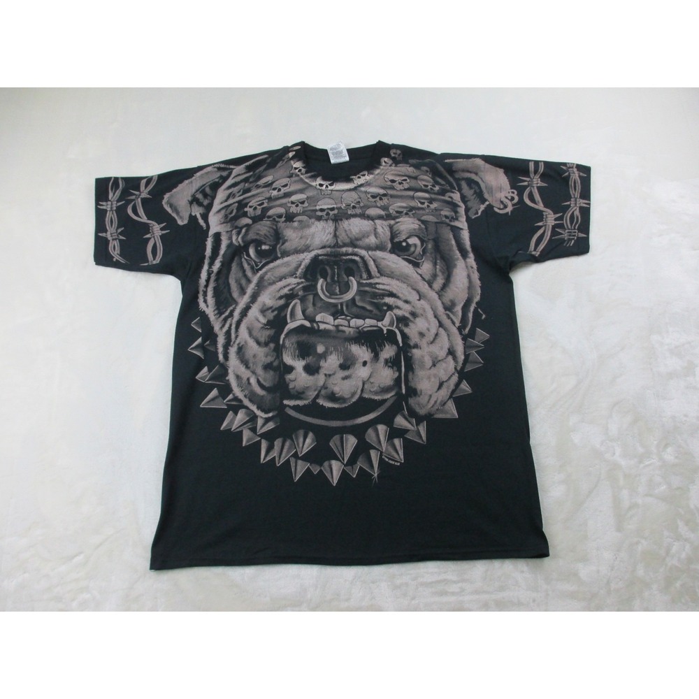 VINTAGE Fruit Of The Loom Shirt Mens Extra Large Black Bulldog Liquid Blue 1996